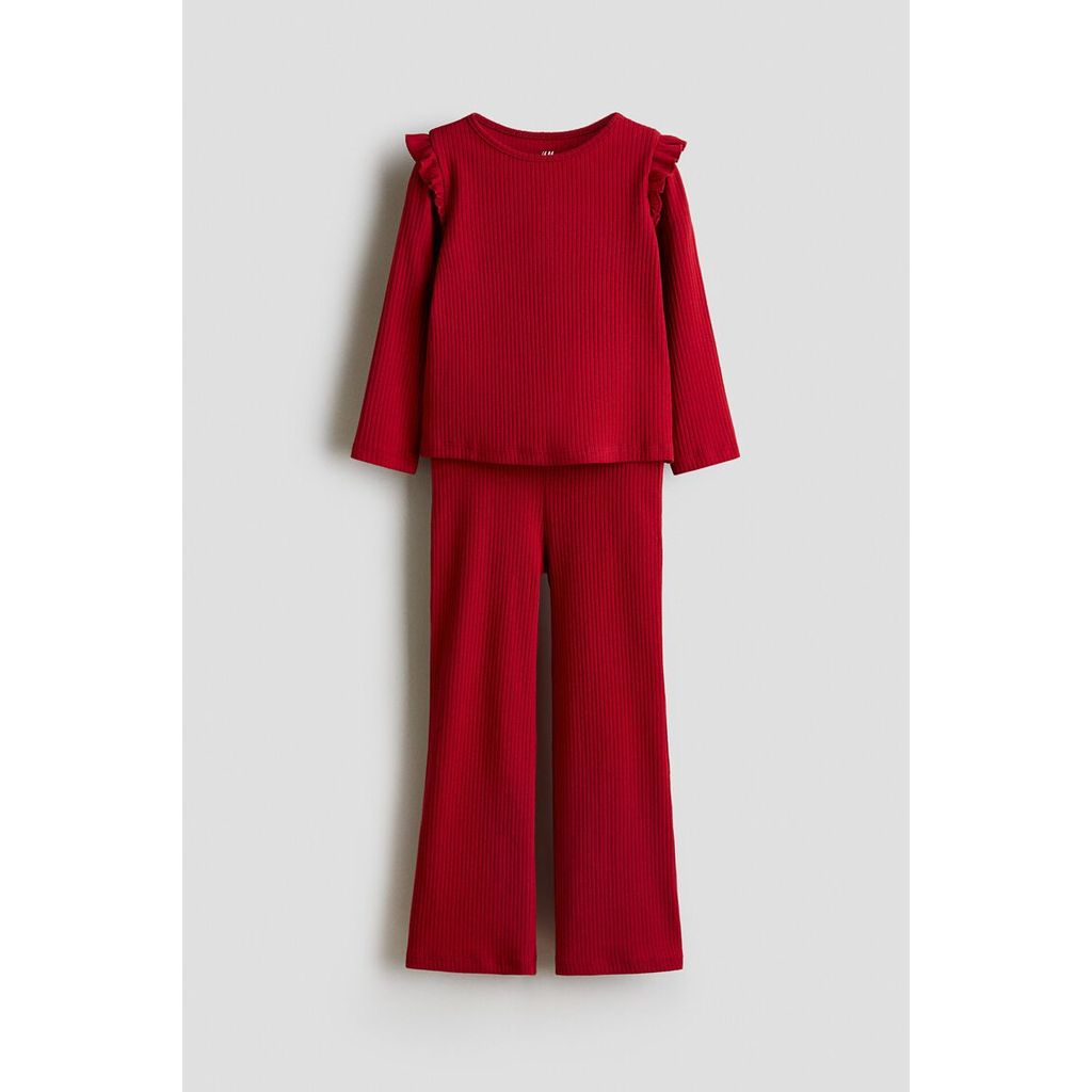 H&M(เอชแอนด์เอ็ม) ชุดผ้าฝ้ายริบ 2 ชิ้น Girls 2-piece ribbed cotton set 1295718_2