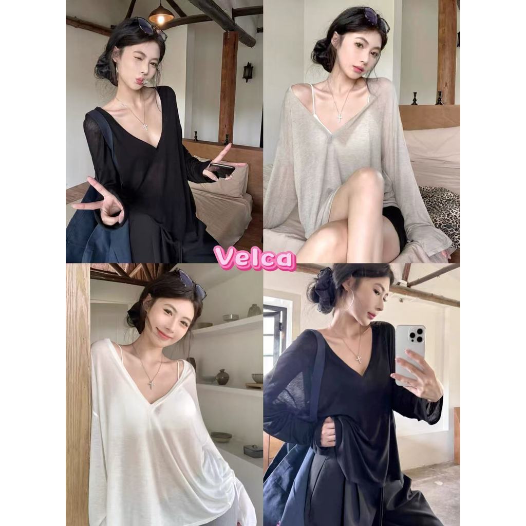 ส่งจากไทยทุกวัน เสื้อยืดผู้หญิง แขนยาว ใส่คลุมได้ทุกงาน เสื้อชีฟองทรง มีสีให้เลือกมากมาย🎀Velca