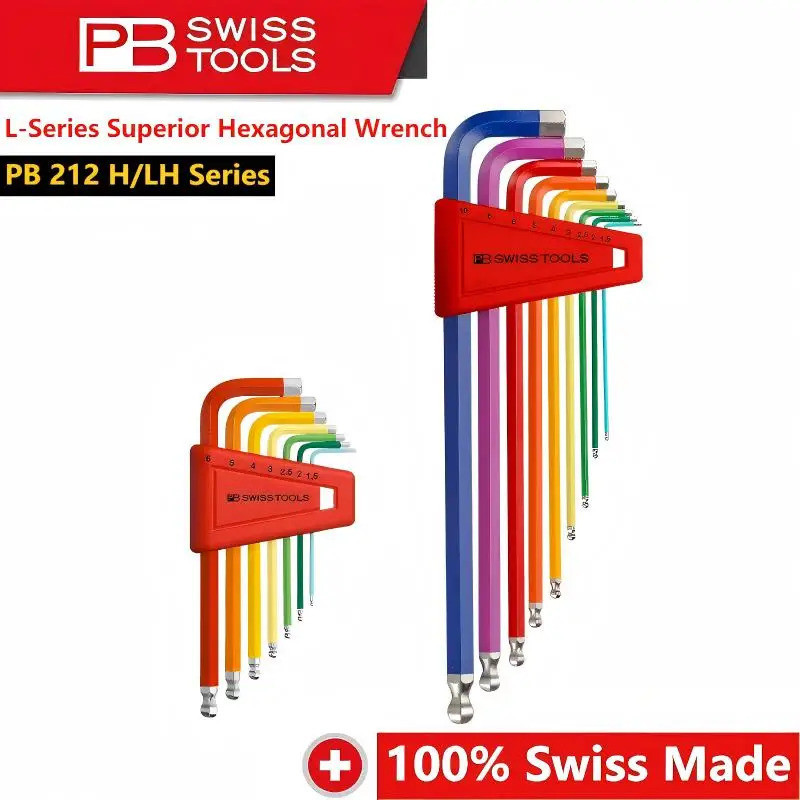 PB Swiss Tools NO.PB 212 H/LH Series L-ประแจชุดพรีเมี่ยมหกเหลี่ยมประแจหกเหลี่ยม Ball End แขนยาวสีรุ้