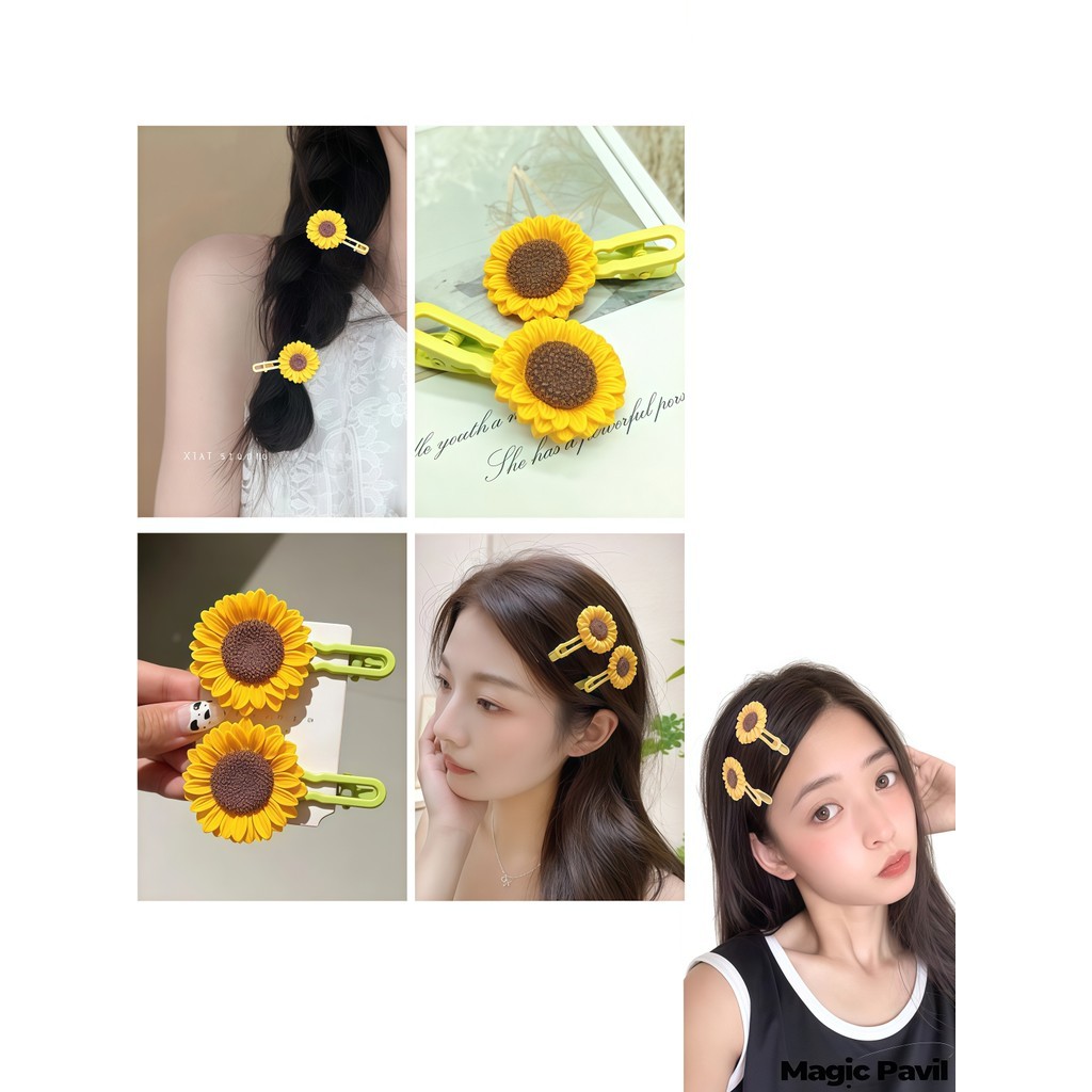 【Magic】พร้อมส่ง | กิ๊ปลายดอกไม้ ทานตะวัน สีเหลืองสวยสดใส กิ๊บปากเป็ด น่ารัก เครื่องประดับผม' VO-61
