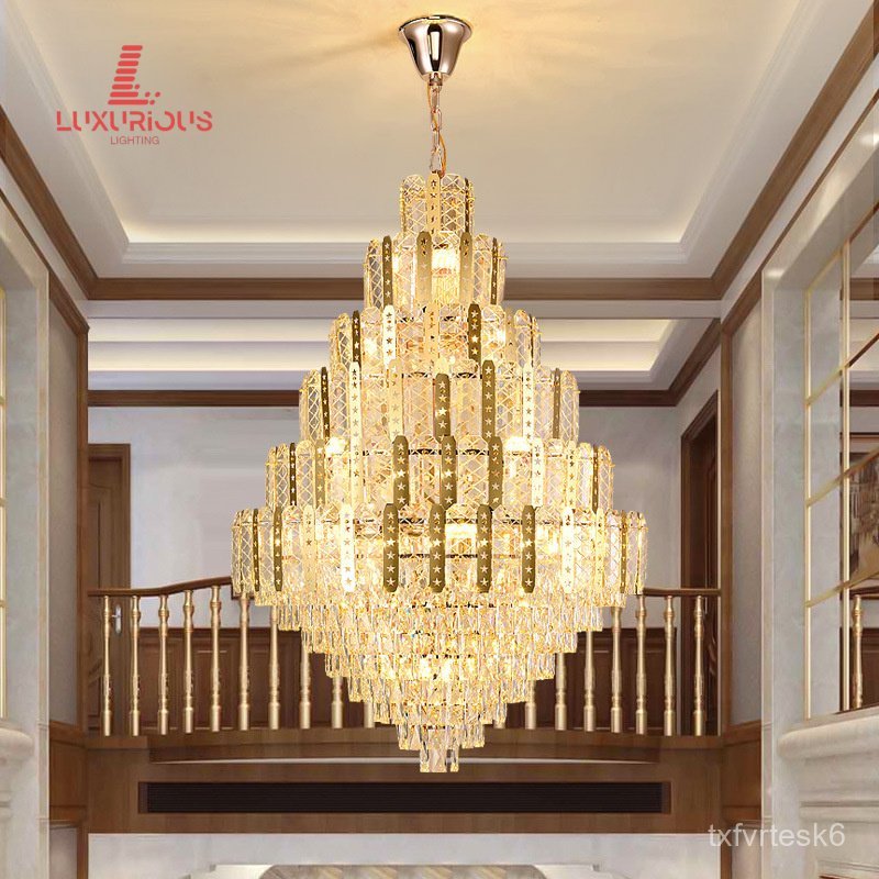 Duplex Large Chandelier High Ceiling Modern Light Luxury Unique Villa Crystal Living Room Hall Light