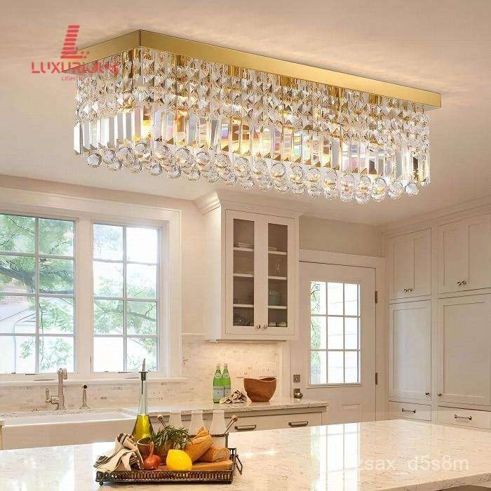 Crystal Dining Room Chandelier Ceiling Light gold Black silver Simple Rectangular Bar Table Dining T