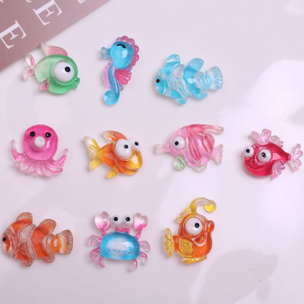❮10 ชิ้น❯ เรซิ่นสัตว์ทะเลหลากสี เรซิ่นปลาทะเล สำหร้บงานฝีมือ DIY