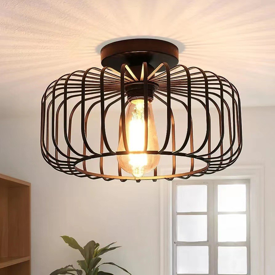 Hot Selling Simple Ceiling Light Birdcage Light Zhongshan Hot Pot Restaurant Light Iron Art Tea Hous