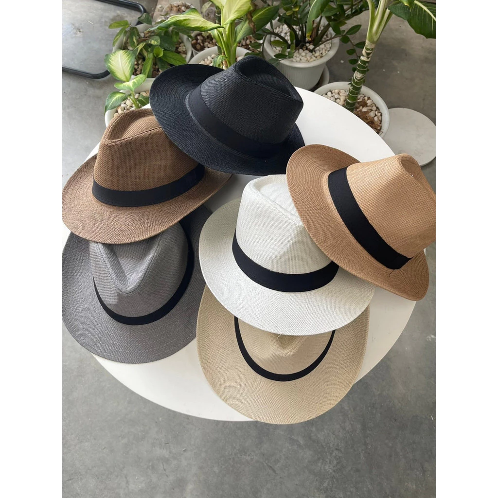 YLW SHOPหมวกผู้ชายปานามาใส่กันแดดเที่ยวทะเล ทรงสวยเนื้อละเอียดอย่างดีพร้อมส่งด่วนจากไทย B039