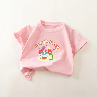 เสื้อยืดเด็ก เสื้อแขนสั้นเด็กผู้หญิง สีสวยสด สไตล์น่ารัก คอกลม