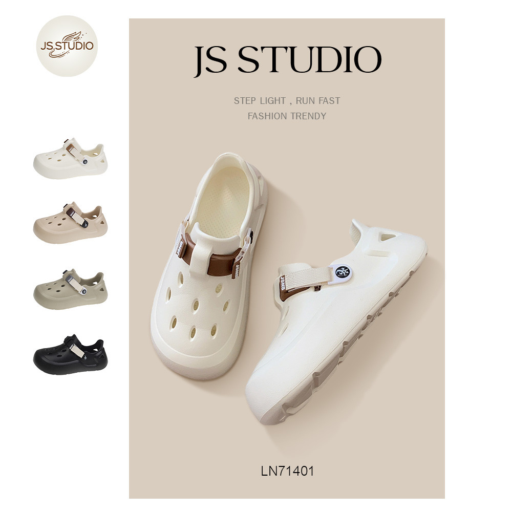 JS.STUDIO รองเท้าพื้นเรียบระบายอากาศ สามารถใช้เป็นรองเท้าแตะนอกบ้านได้ นุ่มสบาย กันลื่น ใส่ได้ทั้งชายและหญิง LN71401