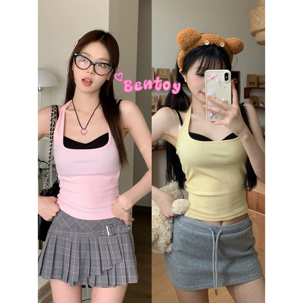 bentoy(bratop760)เสื้อกล้าม มีฟองน้ำ ดีเทลสองชิ้นติดกัน ห้อยคอ สีหวาน สายเกาหลีห้ามพลาด