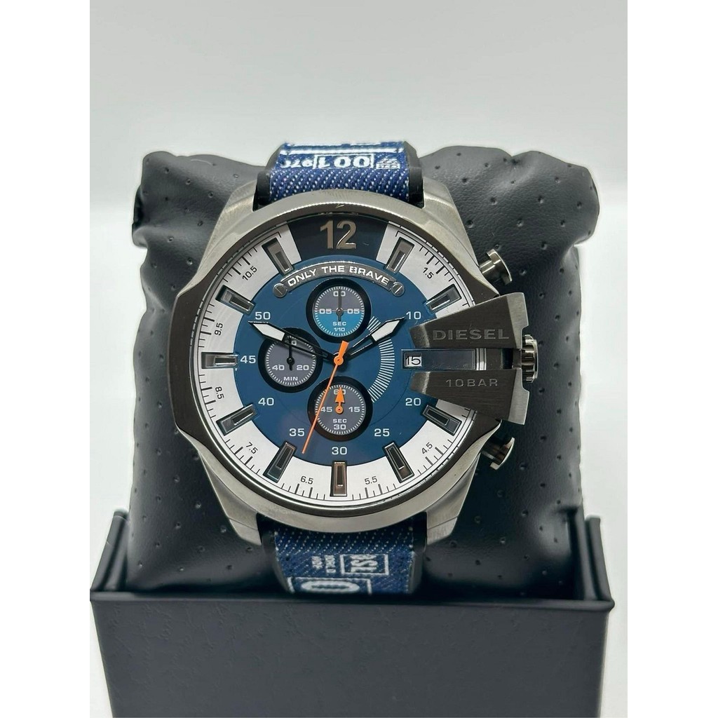 Diesel Mega Chief men's analog quartz chrono Denim Watch DZ4541