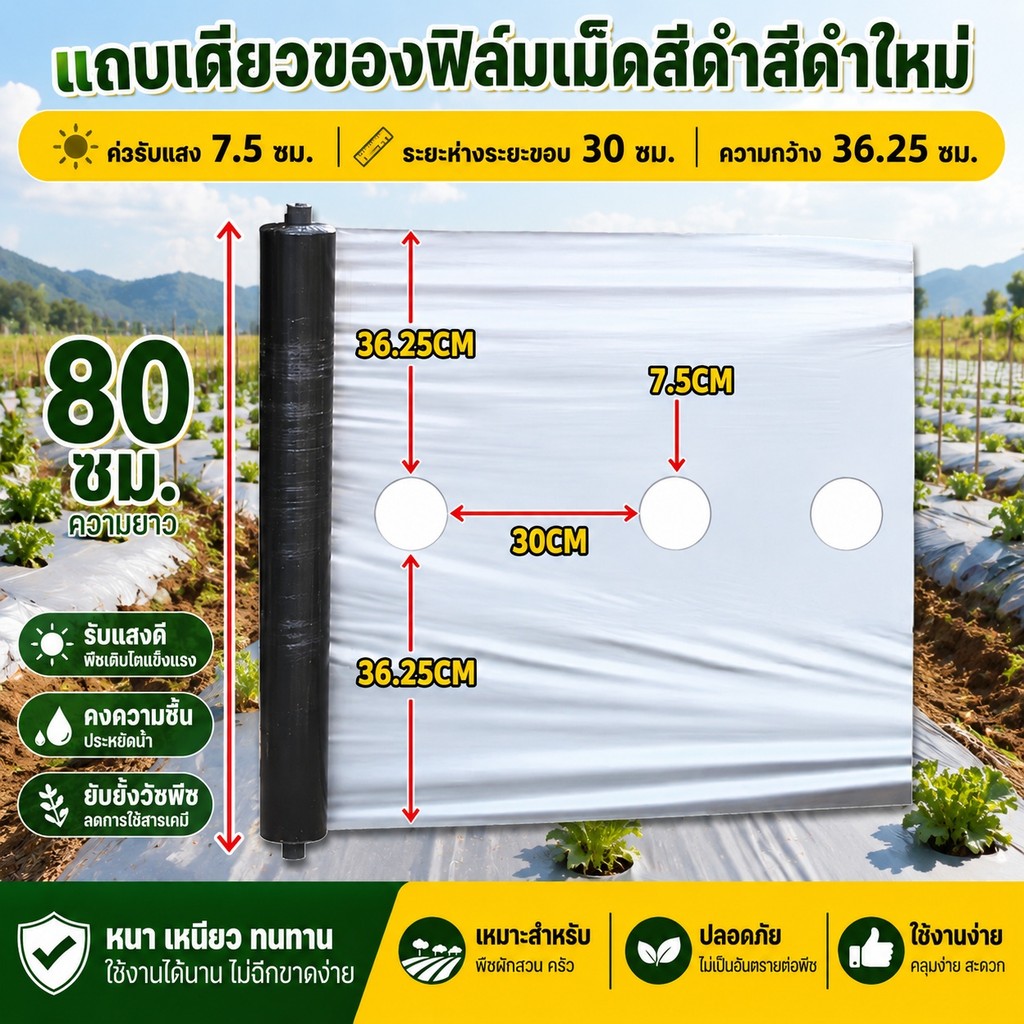 พลาสติกคลุมดิน 1.0ม.x400หลา(360ม) พลาสติกคลุมแปลง ผ้ายางคลุมดิน ผ้ายางคลุมวัชพืช กันวัชพืช ปลูกผัก