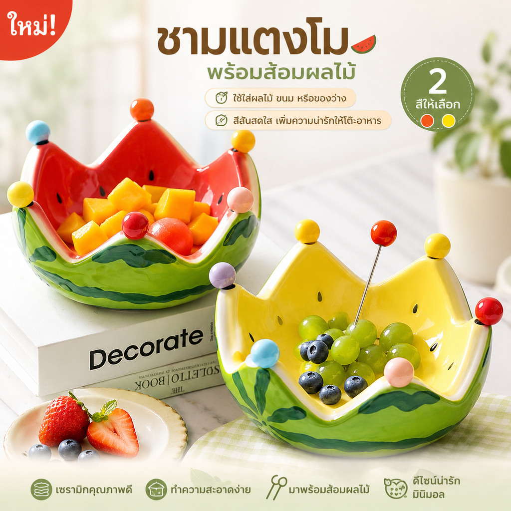 จานเซรามิก 6.9 นิ้ว จานผลไม้ ทำจากเซรามิกเนื้อดี จานชามเซรามิคน่ารัก สไตล์น่ารักหวานๆ