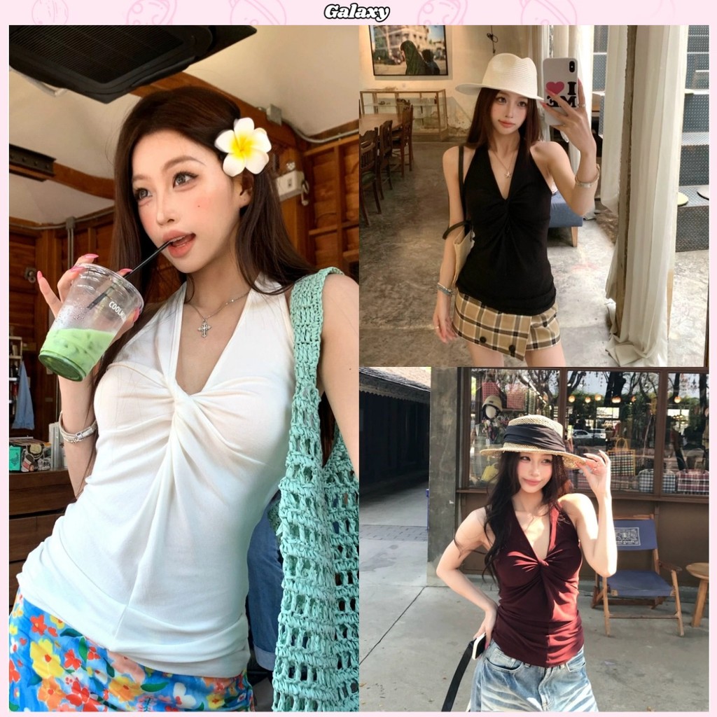 เสื้อกล้ามคอหอยคอวี เสื้อกล้าม เซ็กซี่ เปิดหลัง ดูไฮโซ ออกแบบสวย แบบเก๋ #020436