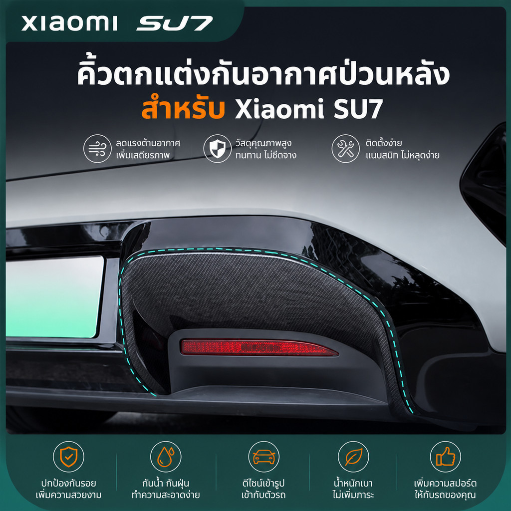 อุปกรณ์เสริม Xiaomi SU7 เหมาะสําหรับ Xiaomi SU7 ด้านหลังกันชนตกแต่งอะไหล่ Trunk หางสีดําตกแต่งภายนอก
