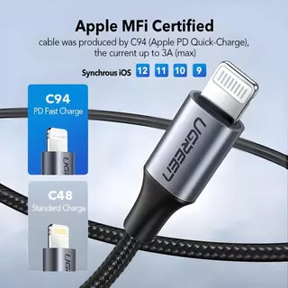 UGREEN USB C to L MFI Fast Charging 3A PD 20W Cable Charge & Sync สายชาร์จ สำหรับ iPhone 12 13 14
