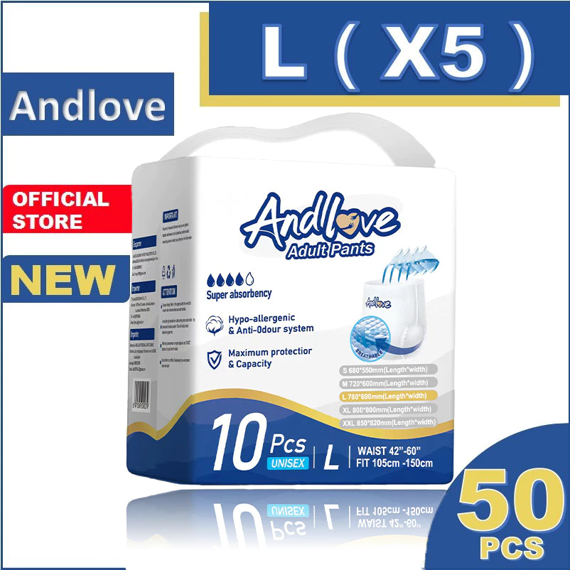 【ซึมเร็วสุด!!】ไม่รู้สึก ผ้าอ้อมผู้ใหญ่ Andlove ใช้ได้ทั้งชายหญิง ปลี่ยนง่าย L (5 Packs/50ชิ้น) adult diapers pants