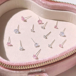 earika.earrings - diamond heart stud ต่างหูเพชรเม็ดเดี่ยวทรงหัวใจ (มีให้เลือก 2 สี 4 ขนาด) เหมาะสำหรับคนแพ้ง่าย
