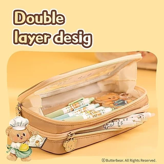 (ButterBear X Deli) กล่องดินสอ กระเป๋าดินสอ กระเป๋า2ชั้น น้องหมีเนย บัตเตอร์แบร์ (มี 2 สี)