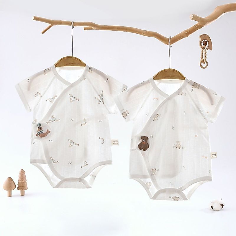 2件' 装】夏款包屁衣婴儿短袖哈衣包臀衣新夏天衣服透气薄款Newborn Jumpsuit Summer Thin Bag Fart Clothes Class A Boneless Baby Tri