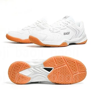 ไซส์ 37-45 รองเท้าแบดมินตัน Baoji พื้นยางดิบ สีขาวล้วน ไซส์เด็ก-ผู้ใหญ่