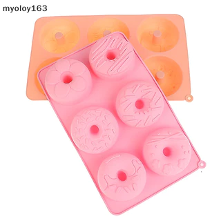 Myoloy แม่พิมพ์ซิลิโคนโดนัท 6 ช่องช็อกโกแลตแม่พิมพ์ Pastry ขนมปังเค้ก Mould Non-Stick แม่พิมพ์ขนม DIY ถาดอบ Doughnut ทําเครื่องมือ TH