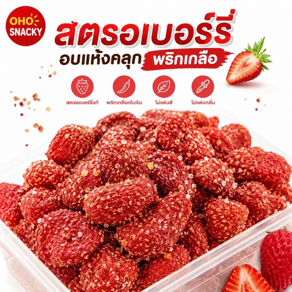 สตรอเบอรี่พริกเกลือ สตรอว์เบอร์รี่อบแห้งคลุกพริกเกลือ อร่อย แซ่บ จี๊ดจ๊าด