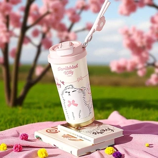 XIAOJU 520ml แก้วน้ำเคลือบเซรามิกซับในอีกชั้นด้วย SUS316L กักเก็บทั้งร้อน & เย็น 2 หัวดื่มใน 1 ฝา