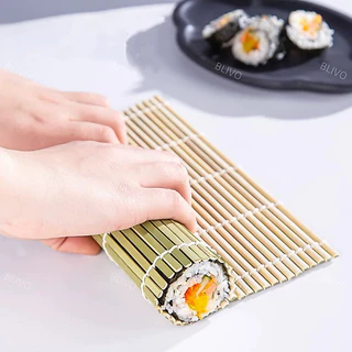BLIVO ที่ม้วนซูชิ เสื่อม้วนซูชิแบบไม้ เครื่องมือโอนิกิริ ทำจากไม้ไผ่ Sushi Bamboo Roller
