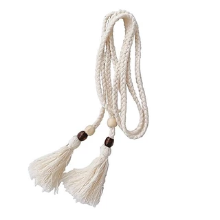 Braided Knot Waist Rope for Women Fabric Rope Chain Tassels Belt Dress Accessory