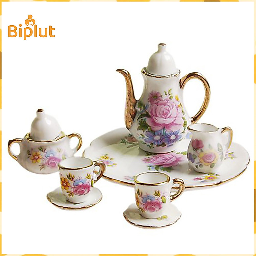 8 ชิ้น/เซ็ต 1/6 Porcelain Dining Ware กาน้ําชาจาน Miniature Dolllhouse อุปกรณ์เสริม
