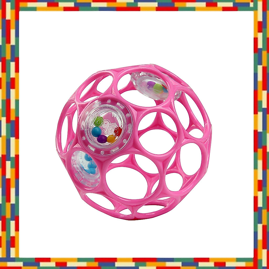 Bright Starts Oball Rattle Toy For Stroller Teething Soft Ball Baby Pink 0 Months+ 12030