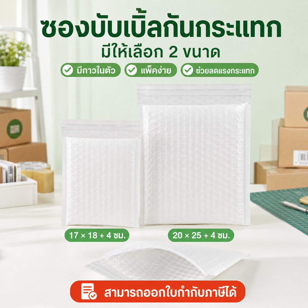 100 ใบ ซองกันกระแทก บับเบิ้ลกันกระแทก ป้องกันการกระแทกได้ดี17*18+4、20*25+4cm
