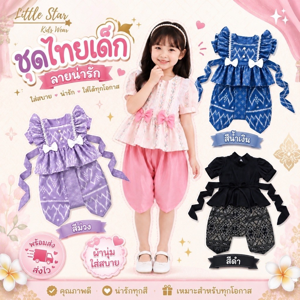 ⭐️Littlestar👧🏻 ชุดไทยเด็ก ชุดเช็ต มีหลายแบบ💖ส่งไว พร้อมส่ง GSF0593  (มี2ตะกร้า)