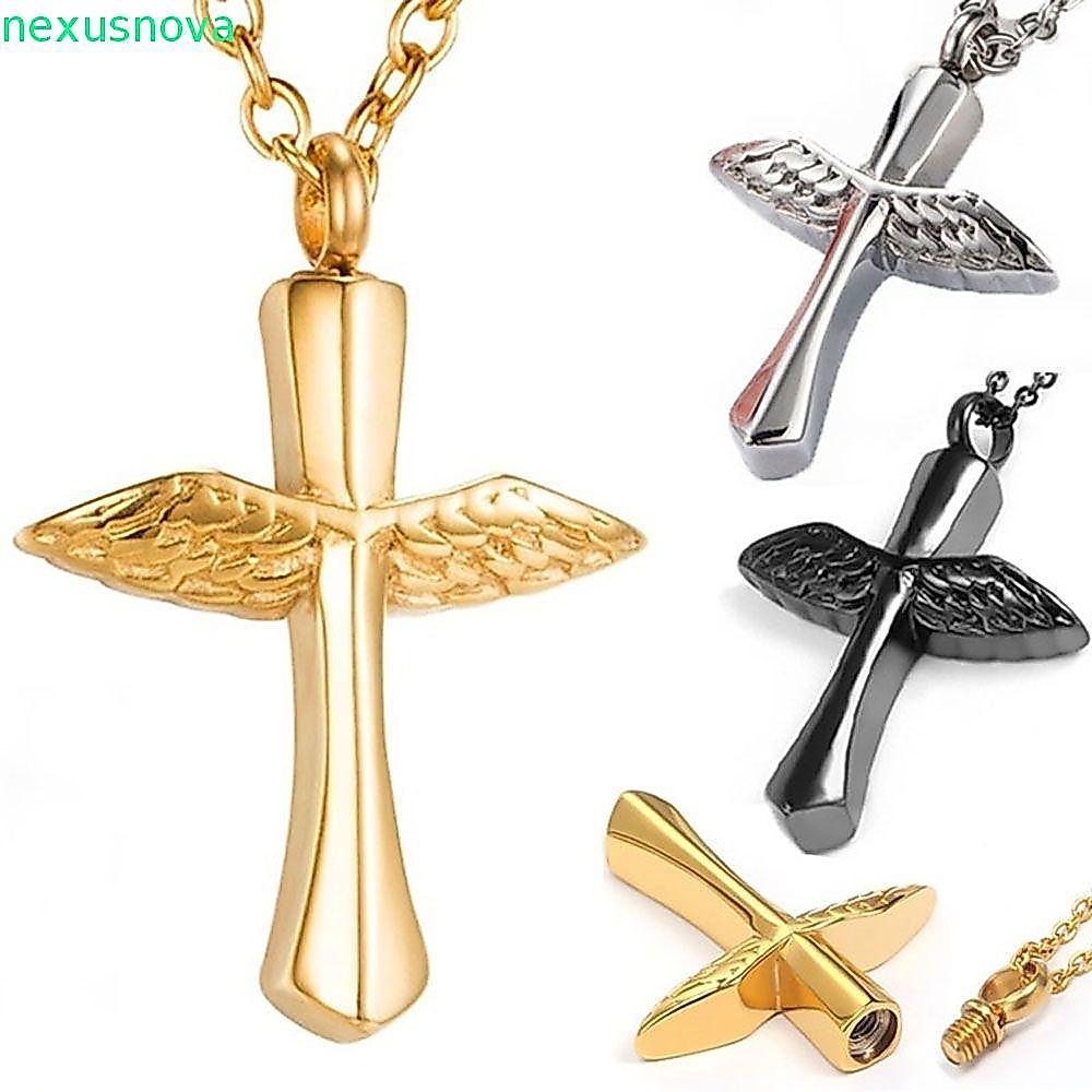 NEXUSNOVA Urn สร้อยคองานศพ 1 ชิ้น Keepsake Cross Angel Wings Vial จี้