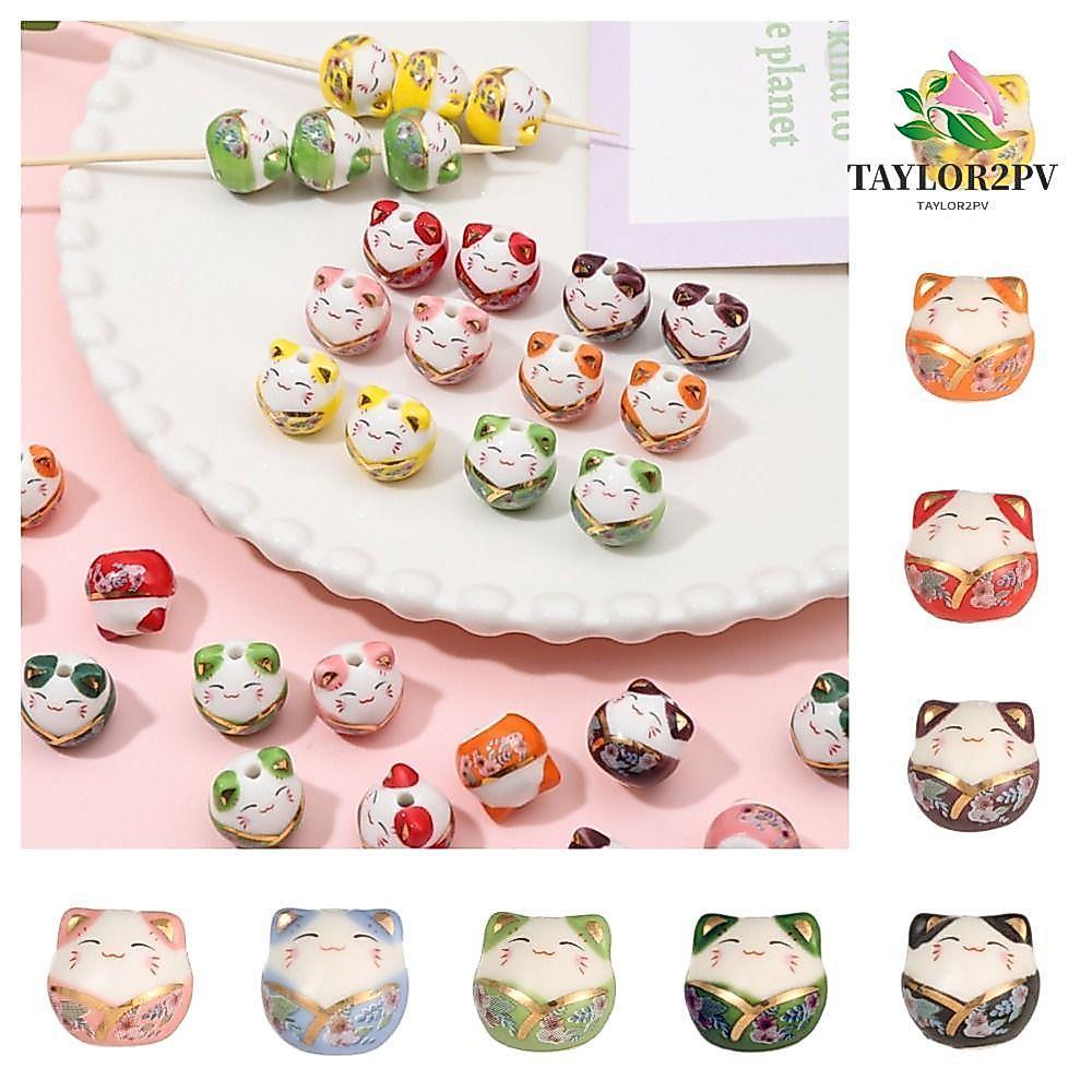 TAYLOR2PV ลูกปัดแมว พลูตัส, ลูกปัด Kitty Cat Maneki-eko, แฟชั่น Handmade Makeing สร้อยข้อมือสร้อยคอ 