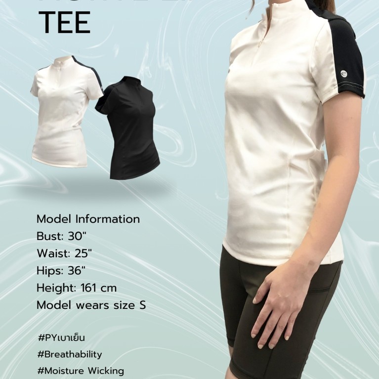 PY Active Zip Tee เสื้อออกำลังกาย มีเเขน มีซิป ผ้ากัน UV ผ้าระบายอากาศ Sport
