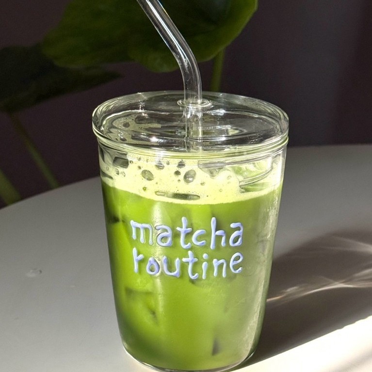 Matcha Routine & More - แก้วลาย”matcha routine“ hand paint (Matcha Glassware)