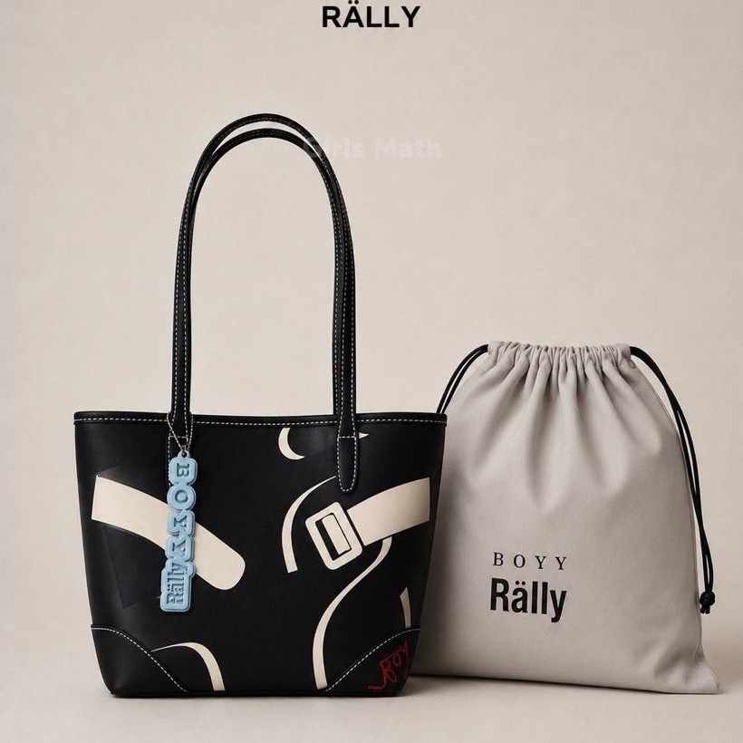พร้อมส่ง!!!Rally x BOYY Mini Leather Tote สีCrosswalk กระเป๋าหนังสีดำ โลโก้สีดำและShadowสีขาวครีม พร้อมBuckleสีขาวครีม