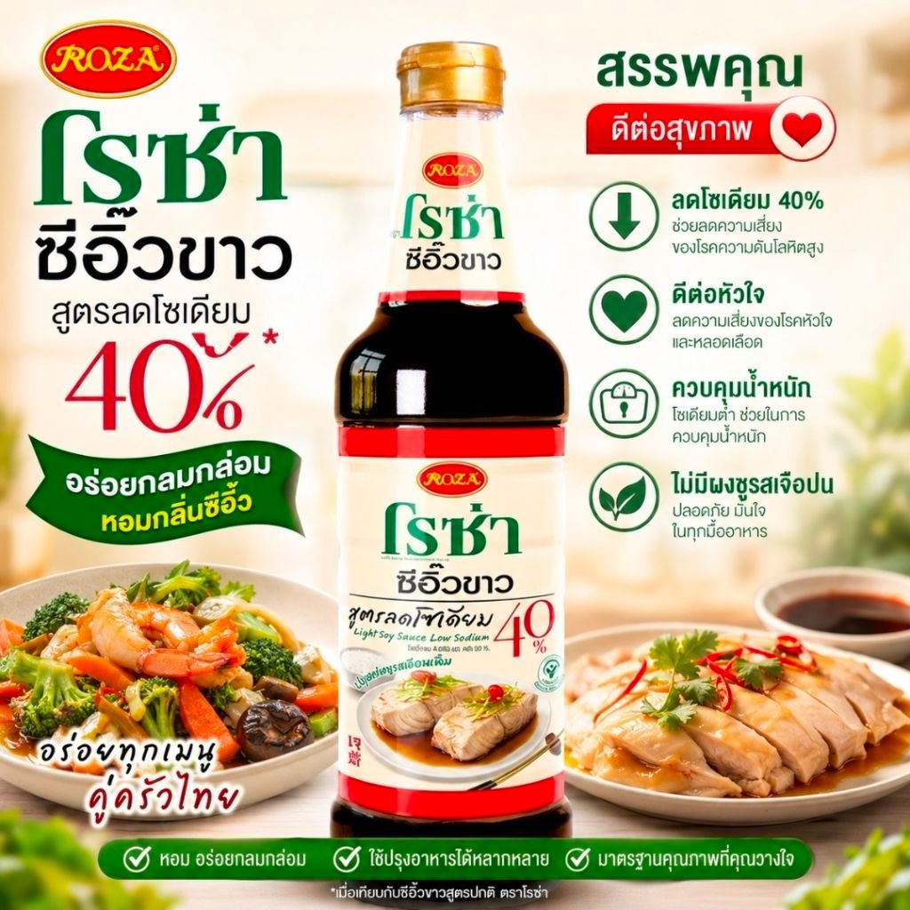 โรช่า ซีอิ้วขาว สูตรลดโซเดียม 40% 680 มล.