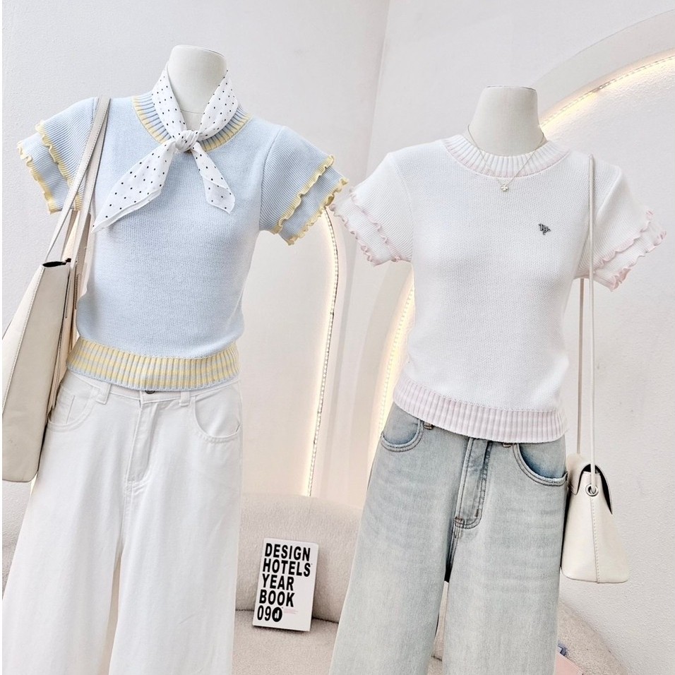 เสื้อไหมพรม waya แต่งขอบแขนหยัก ⭐️🩷