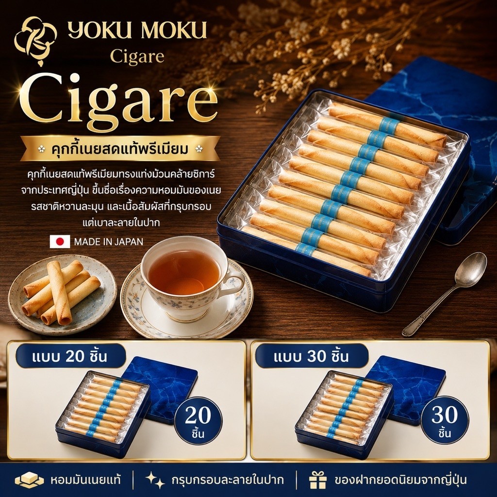 YOKU MOKUขนมคุกกี้เนยม้วนซิการ์ กล่องเหล็กจากญี่ปุ่น