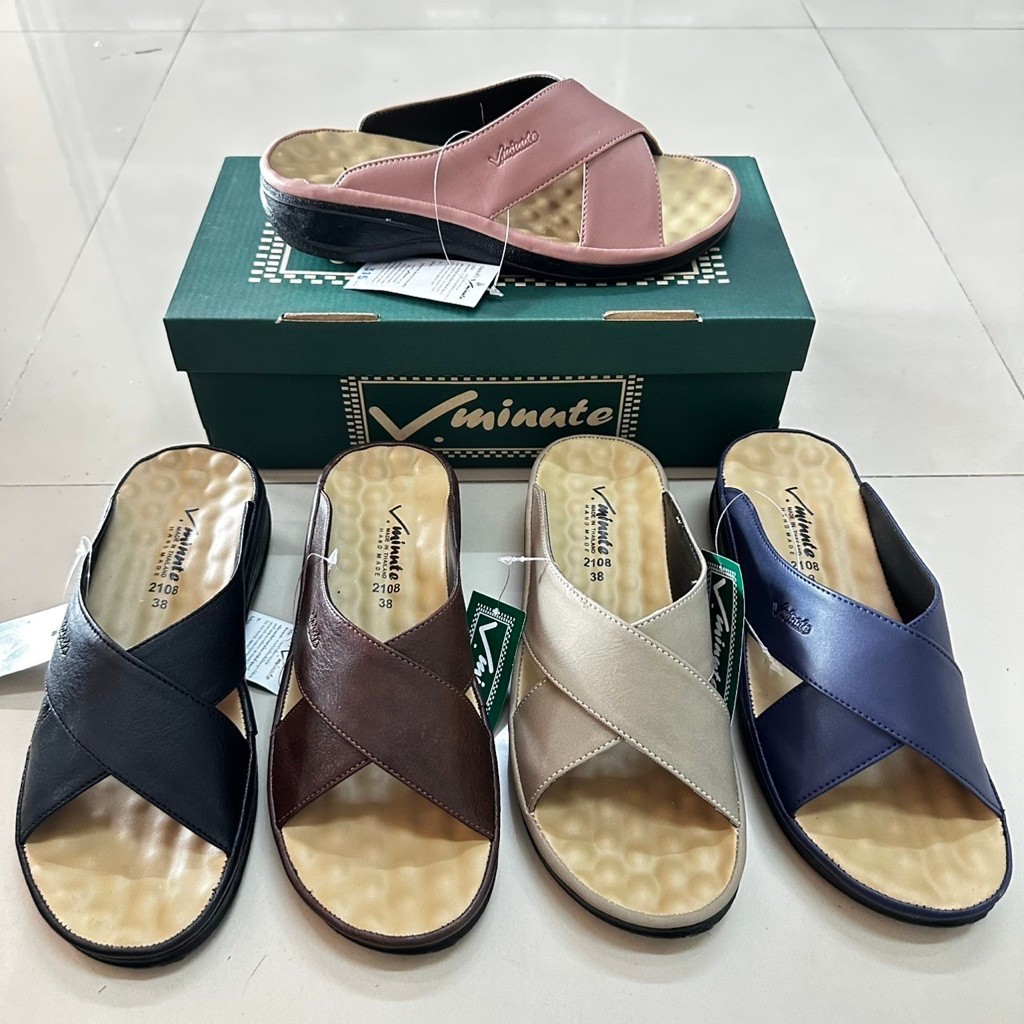 💦พร้อมส่💦V.minute วีมินิท รุ่น 2108 มีขนาด 35-44 รองเท้าแตะเพื่อสุขภาพผู้หญิง แฮนด์เมด พื้นนุ่ม มีปุ่มนวดเท้า น้ำหนักเบา