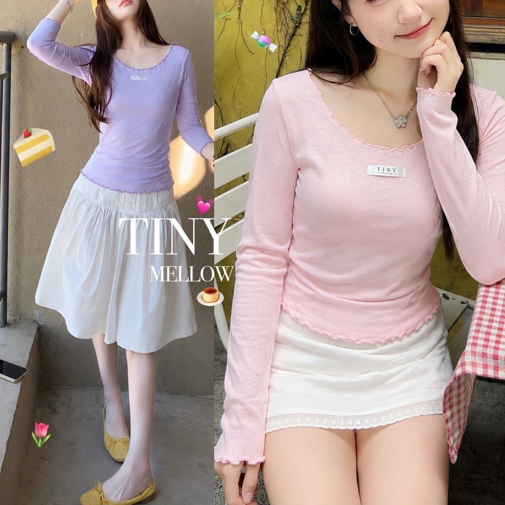 DAISY TOP - เสื้อแขนยาว ขอบหยัก ผ้าสลาฟพรีเมียม ผ้ายืดหยุ่นใส่สบาย ติดป้ายโลโก้ - ( เด - ซี่ )