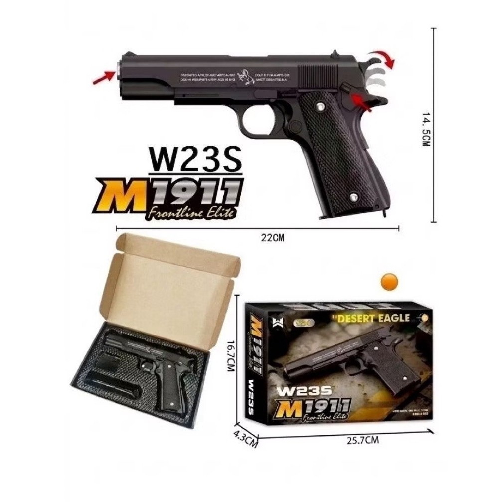 ของเล่นเด็ก  แบบสีดำ พลาสติก ทนทาน ขอบเล่นเด็กแถมลูกสี 400 ลูก สีดำ M1911