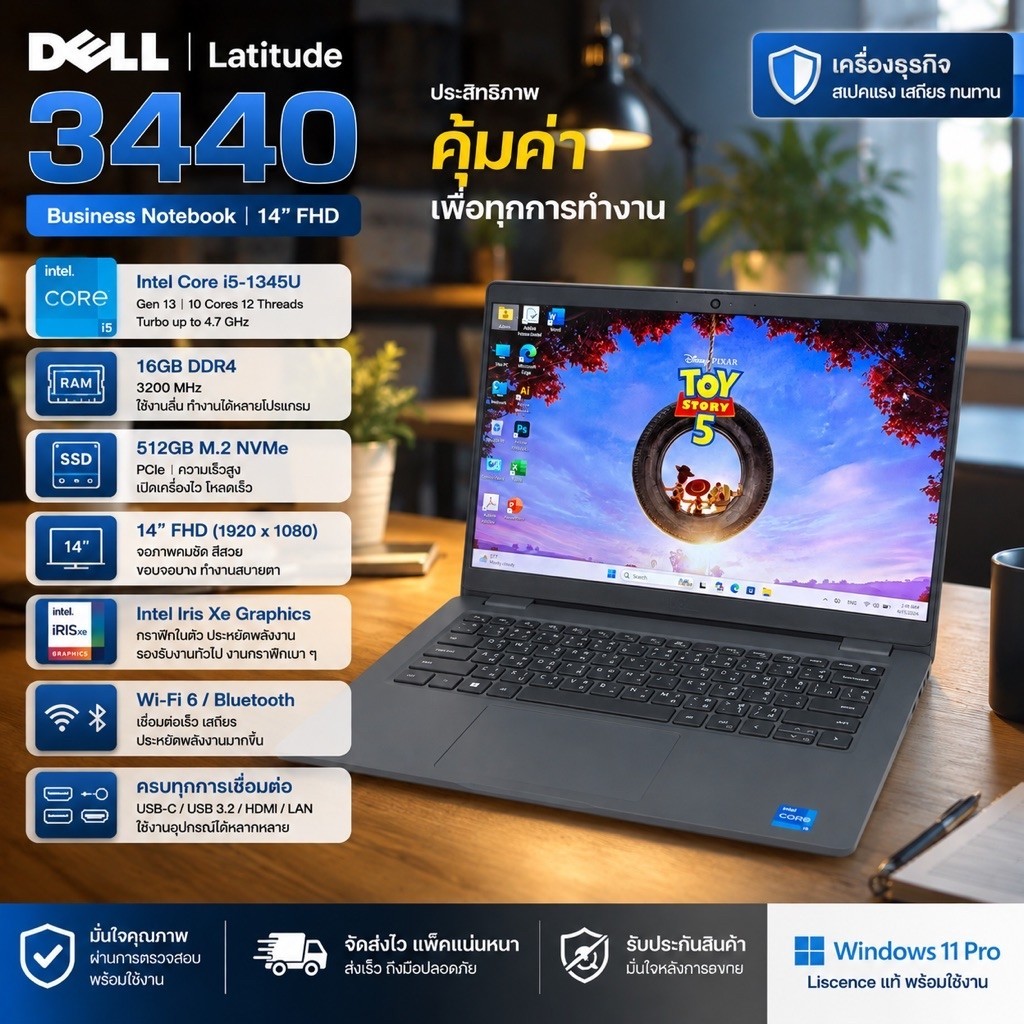 Dell Latitude 3440 Core i5-1345U Gen13 | RAM 16GB | SSD 512GB NVMe | 14” FHD | Windows 11 Pro สินค้า