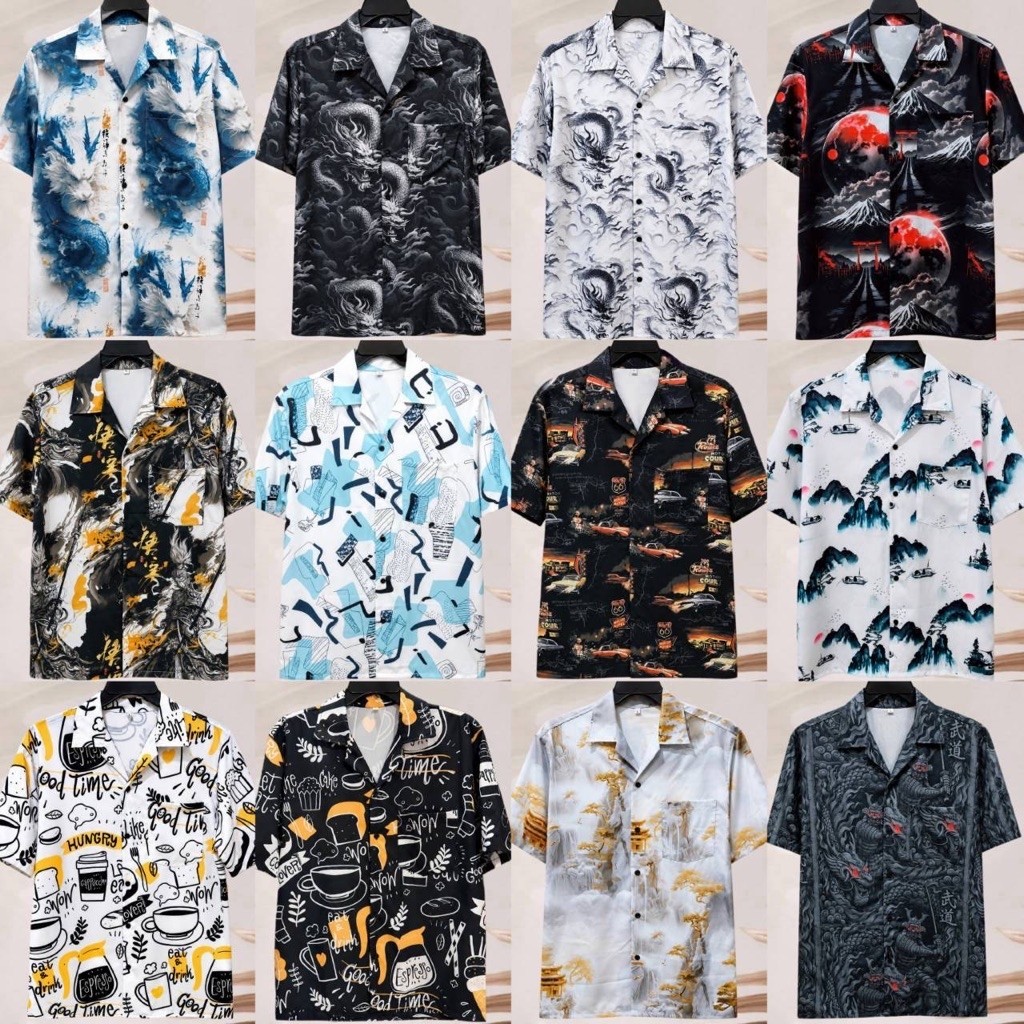 เสื้อเชิ้ตฮาวายรวมลาย อก 38-52 นิ้ว M-3XL ผ้าไหมอิตาลี ผ้านุ่มใส่สบาย (มีของพร้อมส่ง)