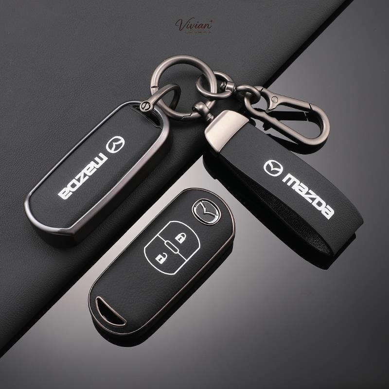 Mazda เคสกุญแจรีโมทรถยนต์ เครื่องหนัง+tpu สําหรับ Mazda 2 Mazda 3 Mazda 6 CX3 CX4 CX5 7 CX9 CX30 ของ