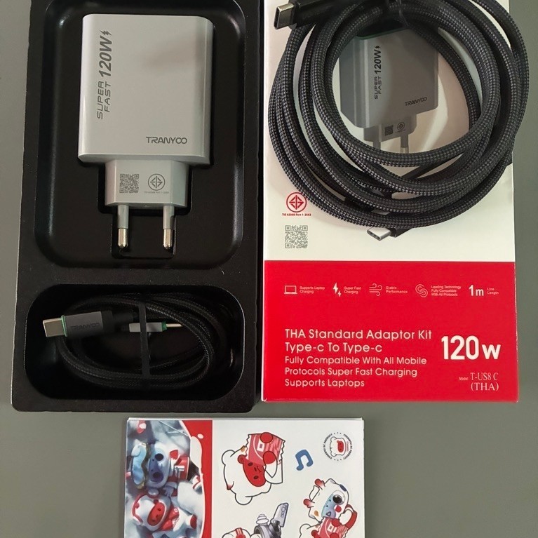 Tranyoo ปลั๊กไฟ 120W พร้อมสายชาร์จ Type C 120W 1เมตร และ UGeenสายชาร์จ Type-C 2เมตร