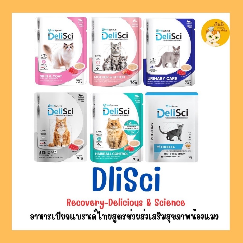 อาหารสำหรับน้องแมว DeliSci Excella Recovery/Delicious&Science ขนาด 70-80 กรัมอาหารเปียกเพื่อแมว