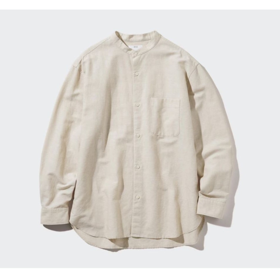 Uniqlo แท้เชิ้ตคอจีน กระเป๋าหน้าอกซ้าย 1 ใบ ผ้าลินิน มือ1 สีเบจ