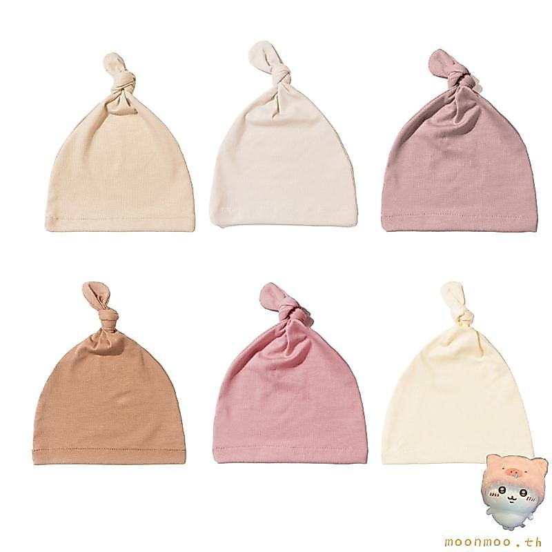 Moon Four Season หมวกสําหรับเด็กทารกโรงพยาบาลหมวกทารกแรกเกิดผูกปมหมวก Unisex Solid